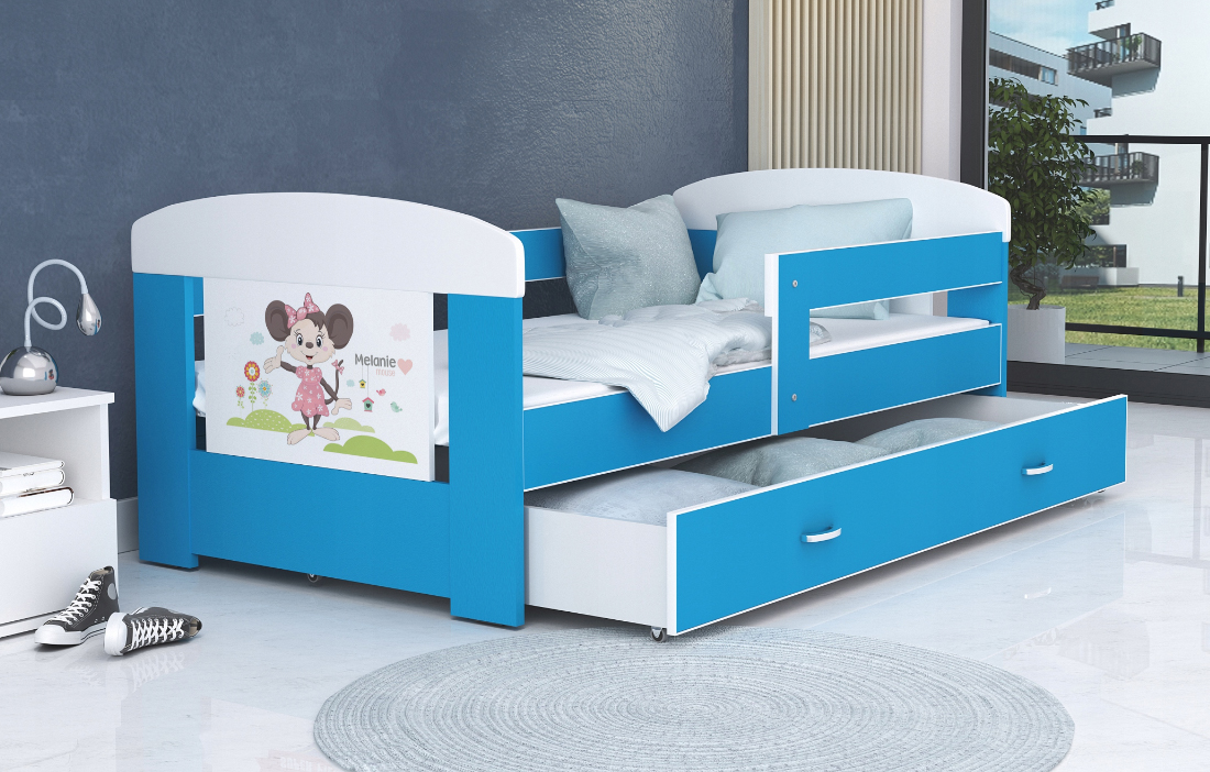 Dětská postel 180 x 80 cm FILIP MODRÁ vzor MINIE