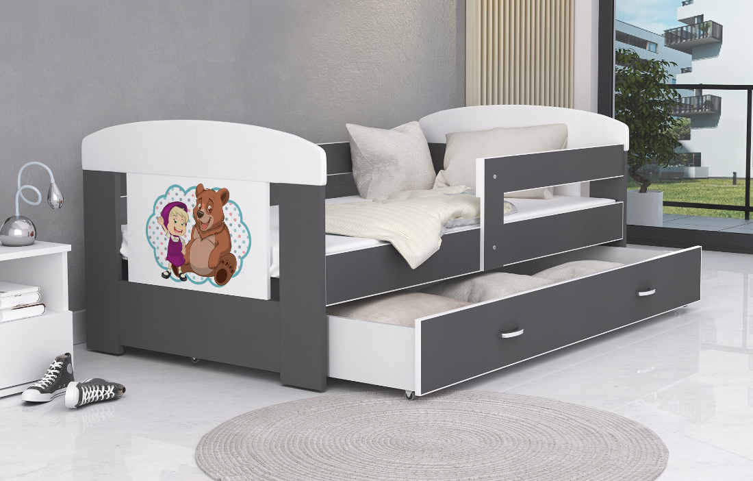Detská posteľ 180 x 80 cm FILIP ŠEDÁ vzor MACKO 2