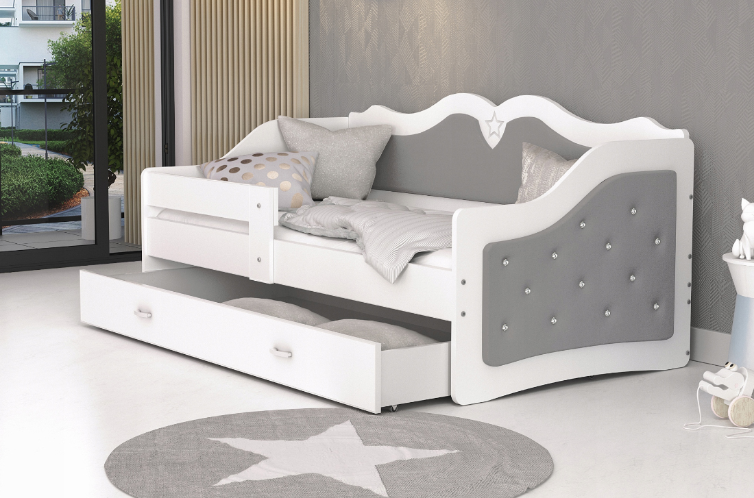 Detská posteľ LILI 80x160cm s bielou konštrukciou a so šedým čalúnením