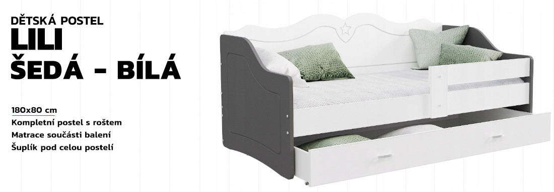 Detská jednolôžková posteľ LILI biela-sivá 80x180