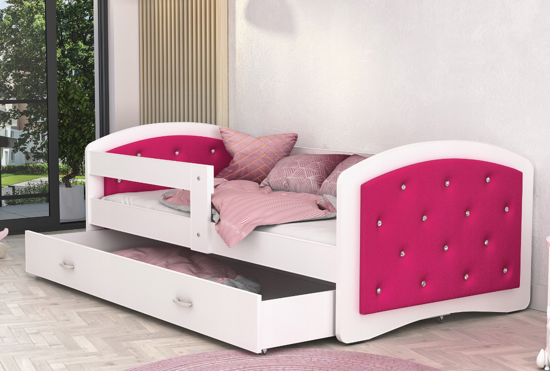 Dětská postel MEGI 160 x 80 cm BÍLÁ - ČERVENÁ