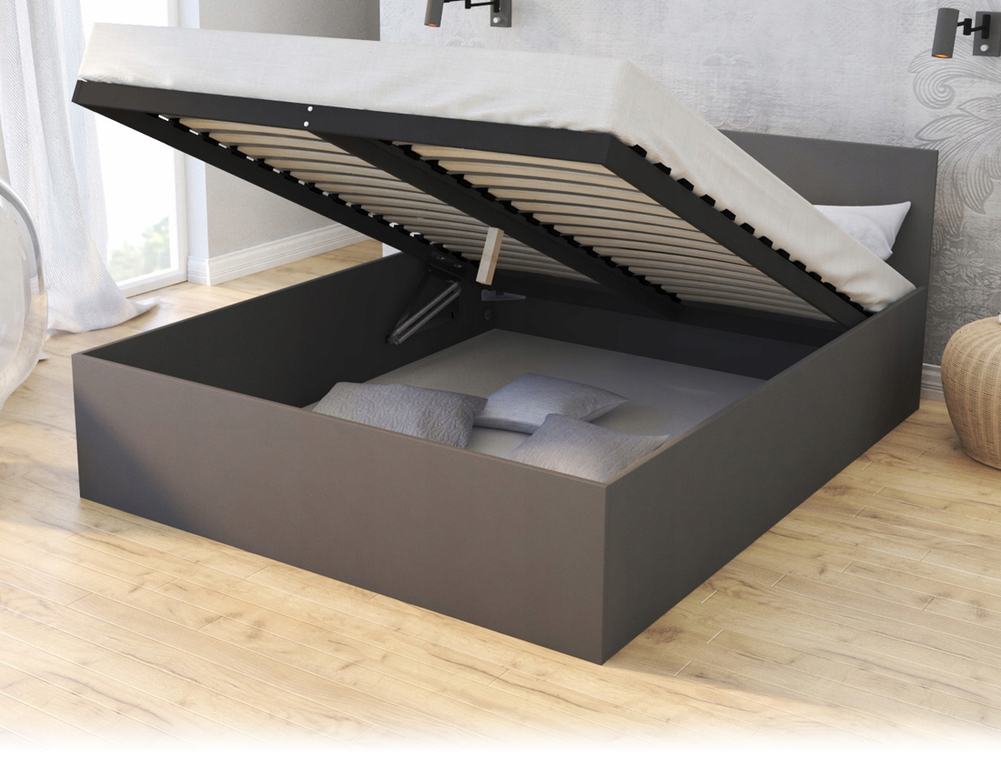 Manželská postel PANAMA 160x200 se zvedacím dřevěným roštem ŠEDÁ ŠEDÁ