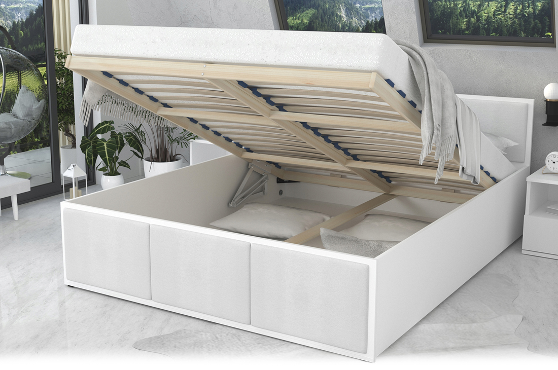 Manželská postel PANAMA T 160x200 se zvedacím dřevěným roštem BÍLÁ