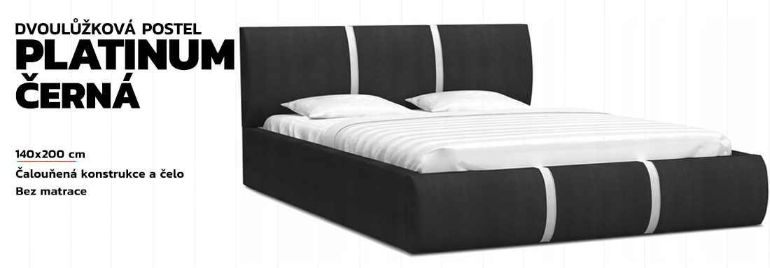 Čalouněná manželská postel PLATINUM černá bílá 140x200 Trinity s kovovým roštem