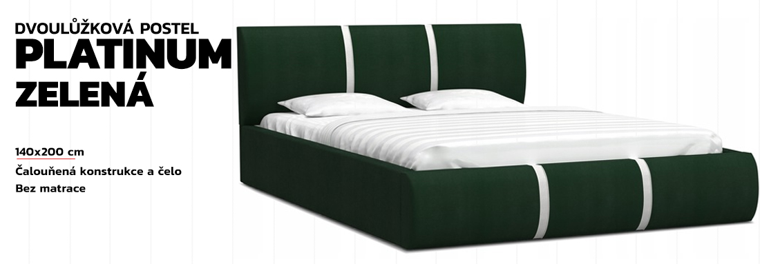Čalouněná manželská postel PLATINUM zelená bílá 140x200 Trinity s kovovým roštem