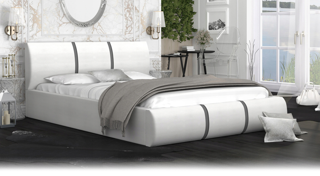 Čalouněná manželská postel PLATINUM bílá šedá 140x200 Trinity s dřevěným roštem