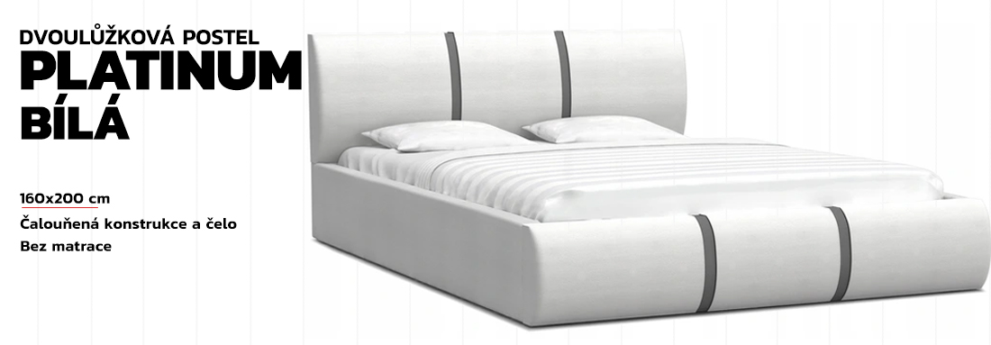 Čalouněná manželská postel PLATINUM bílá šedá 160x200 Trinity s kovovým roštem
