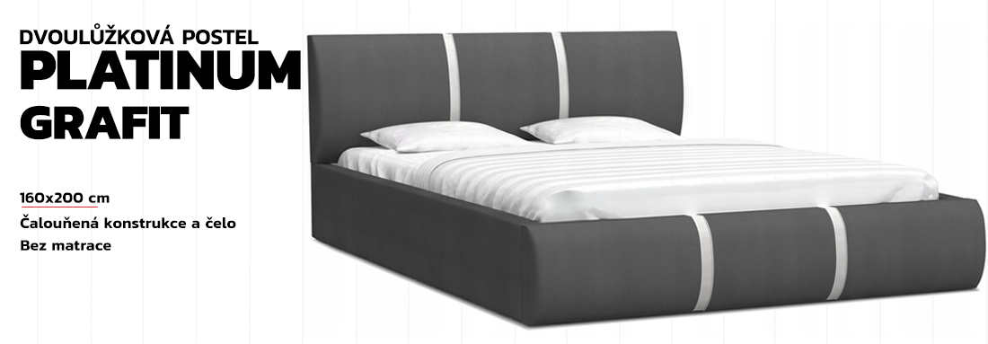 Čalouněná manželská postel PLATINUM grafit bílá 160x200 Trinity s kovovým roštem