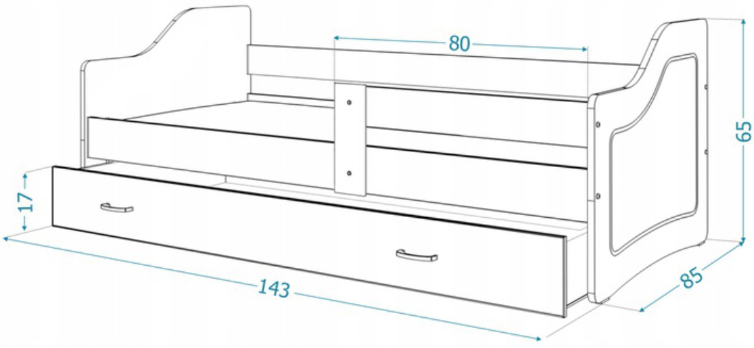 Dětská postel SWEETY 140x80 barevná BÍLÁ-MODRÁ