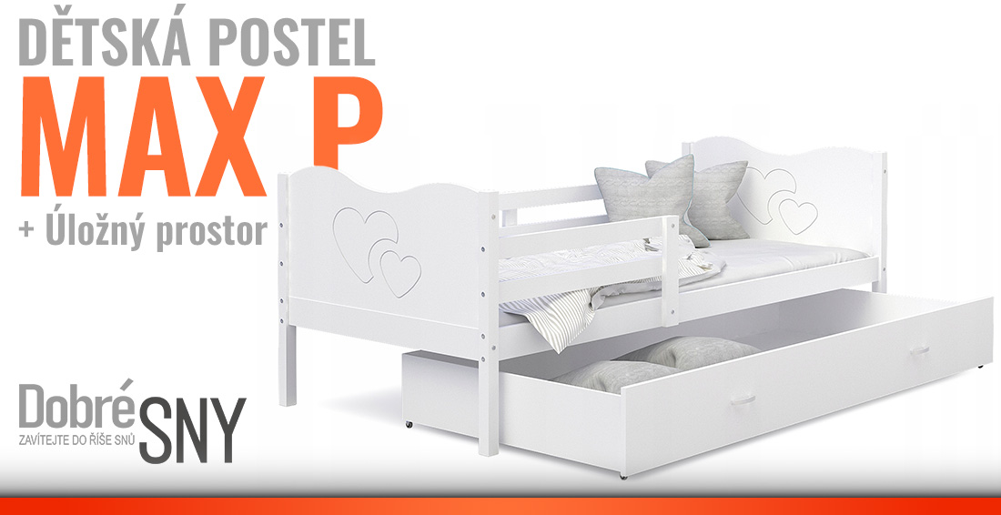 Dětská postel MAX P 80x160cm s bílou konstrukcí v bílé barvě s motivem srdíček