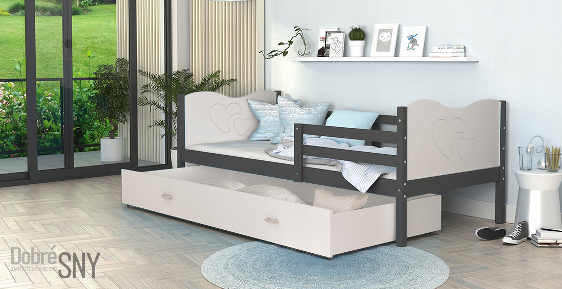 Detská jednolôžková posteľ MAX P 190x80 cm SIVÁ-BIELA