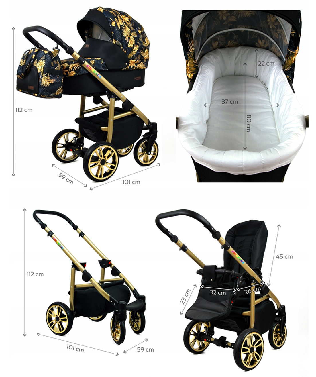 Kočárek 3v1 BabyLux Gold Jungle
