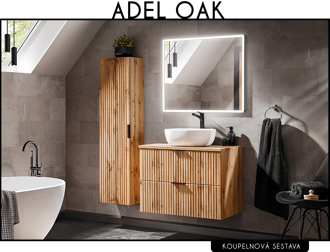 Koupelnová sestava ADEL OAK + umyvadlo + zrcadlo, 80 cm