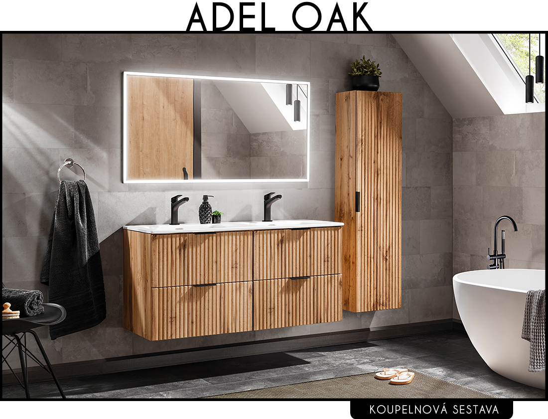 Koupelnová sestava ADEL OAK + 1x dvojité umyvadlo + zrcadlo, 120 cm
