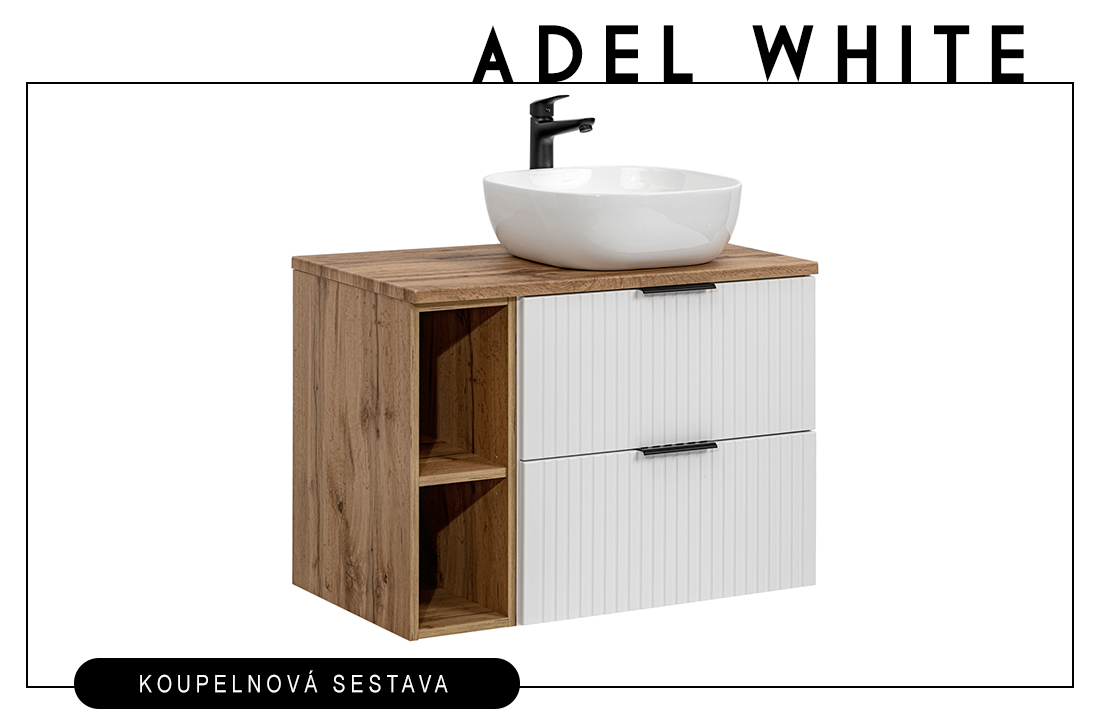 Koupelnová skříňka ADEL WHITE 80 cm + deska + regál + umyvadlo