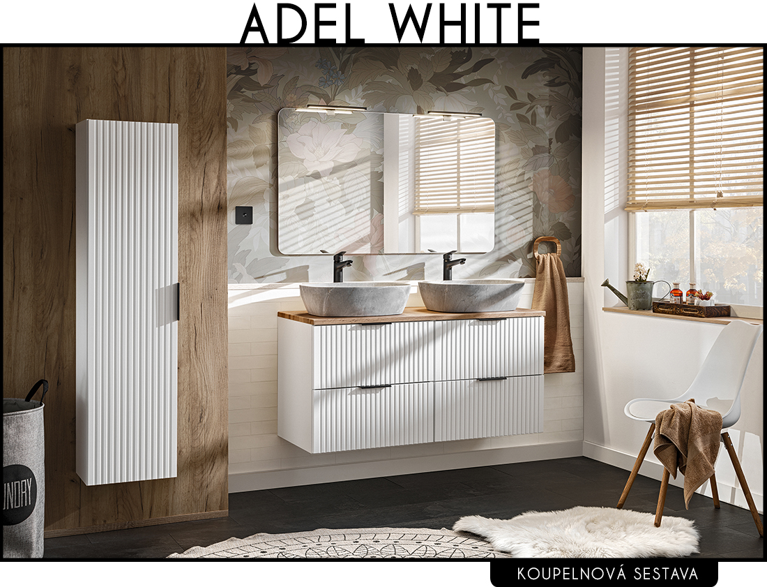 Koupelnová sestava ADEL WHITE + 2 umyvadla + zrcadlo + LED svítidlo