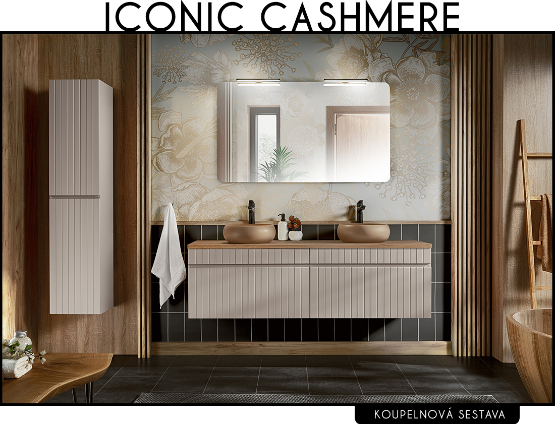 Koupelnová sestava ICONIC CASHMERE + 2x umyvadlo + zrcadlo +2x LED svítidlo, 160 cm