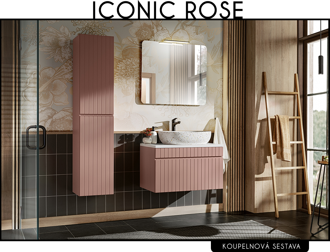 Koupelnová sestava ICONIC ROSE + umyvadlo + zrcadlo, 80 cm