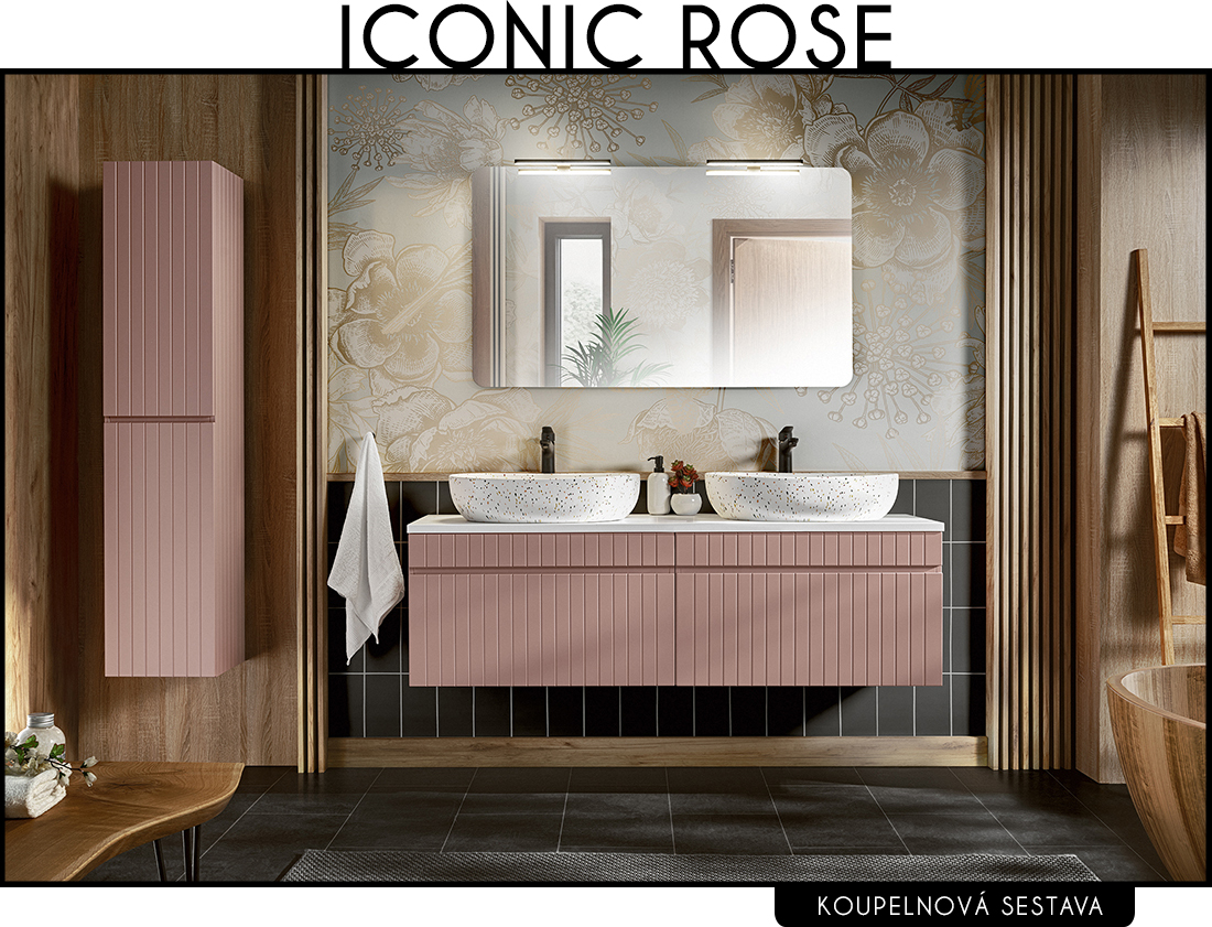 Koupelnová sestava ICONIC ROSE + 2x umyvadlo + zrcadlo, 160 cm