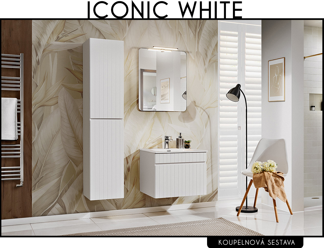 Koupelnová sestava ICONIC WHITE + zapuštěné umyvadlo + zrcadlo, 60 cm