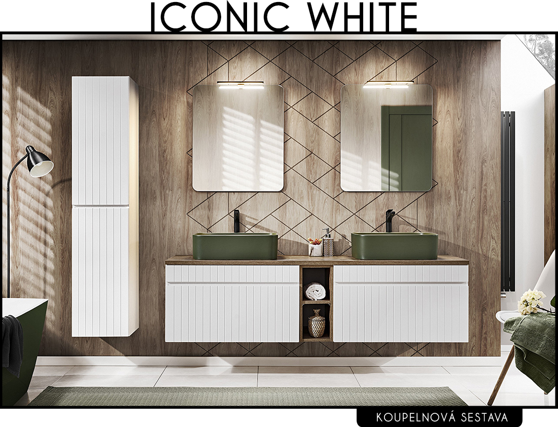 Koupelnová sestava ICONIC WHITE + 2x umyvadlo + 2x zrcadlo 180 cm