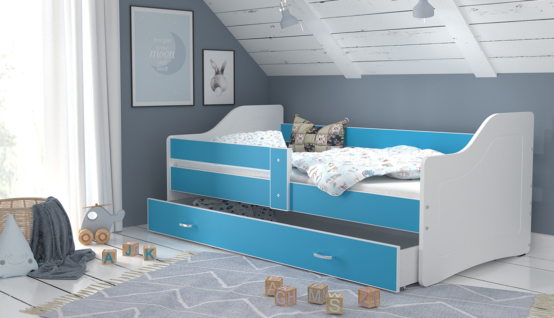 Detská posteľ SWEETY 200x80cm BIELA-MODRA