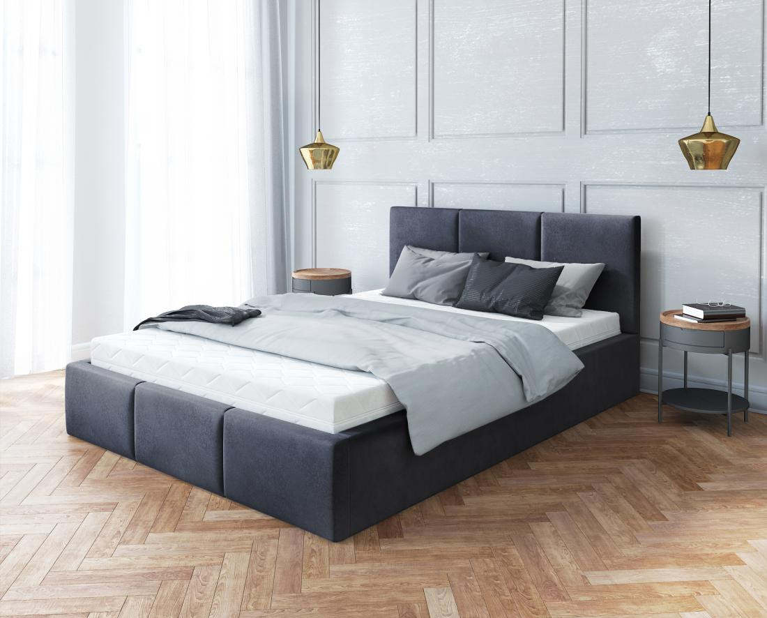 Čalouněná postel AMBER 140x200 Černá Trinity s úložným prostorem dřevěný rošt