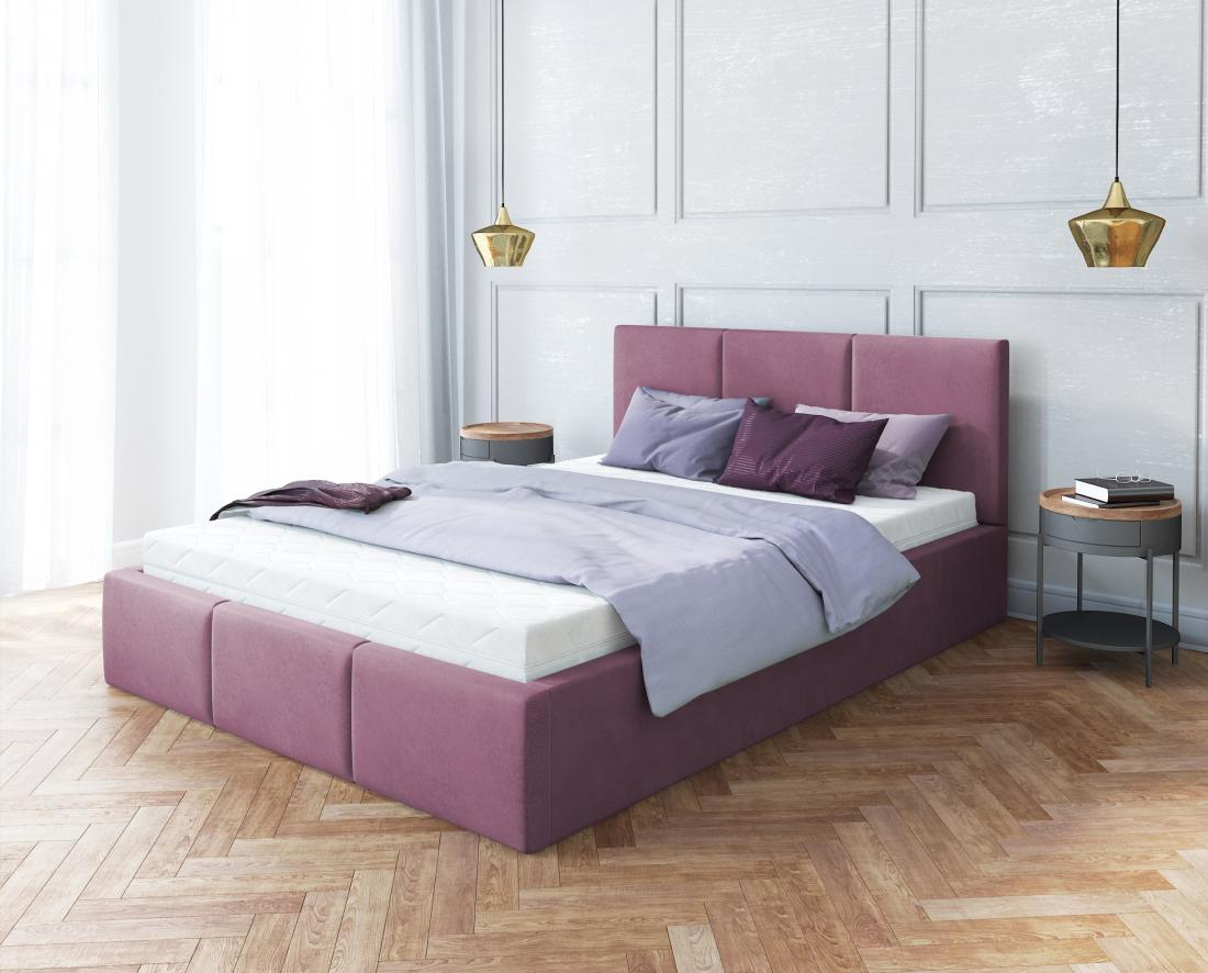 Čalouněná postel AMBER 160x200 Fialová Trinity s úložným prostorem kovový rošt