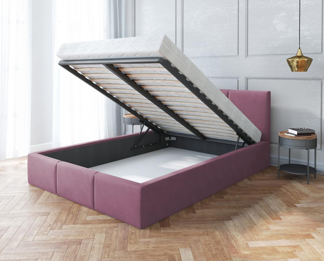 Čalouněná postel AMBER 180x200 Fialová Trinity s úložným prostorem kovový rošt
