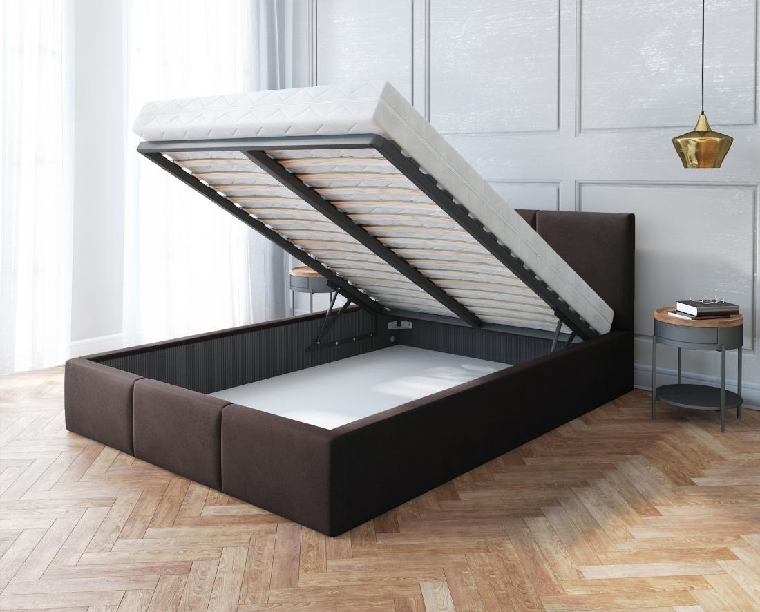 Čalouněná postel AMBER 180x200 Hnědá Trinity s úložným prostorem kovový rošt