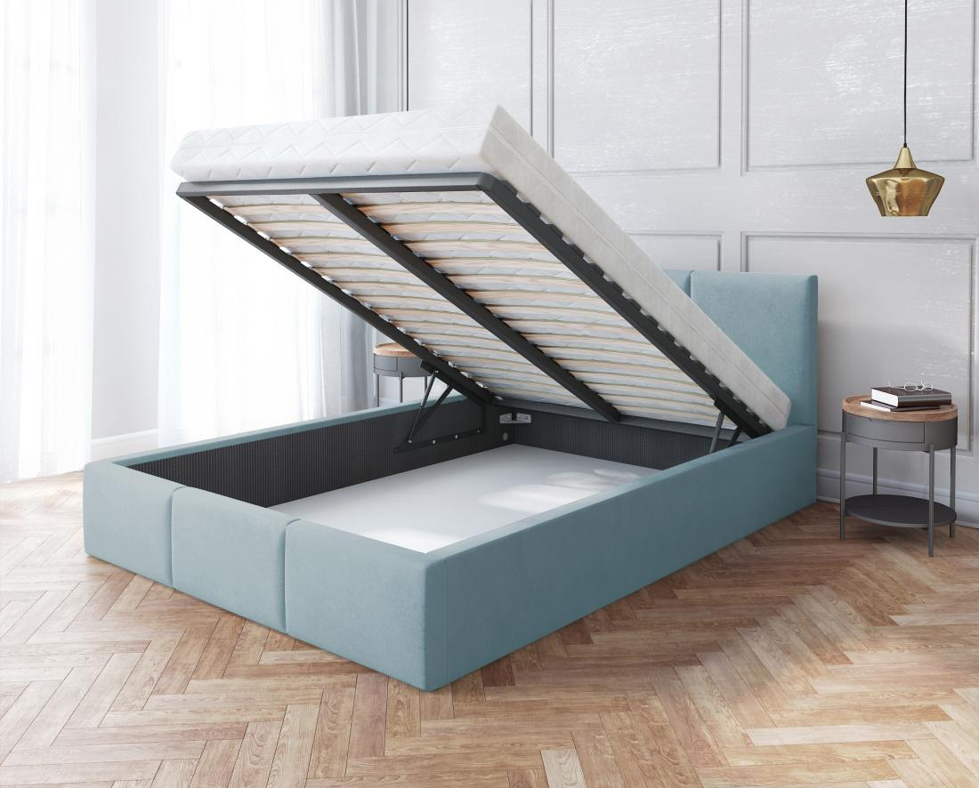 Čalouněná postel AMBER 90x200 Mátová Trinity s úložným prostorem kovový rošt