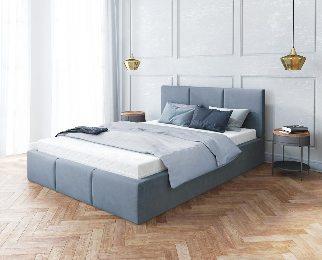 Čalouněná postel AMBER 160x200 Šedá Trinity s úložným prostorem dřevěný rošt