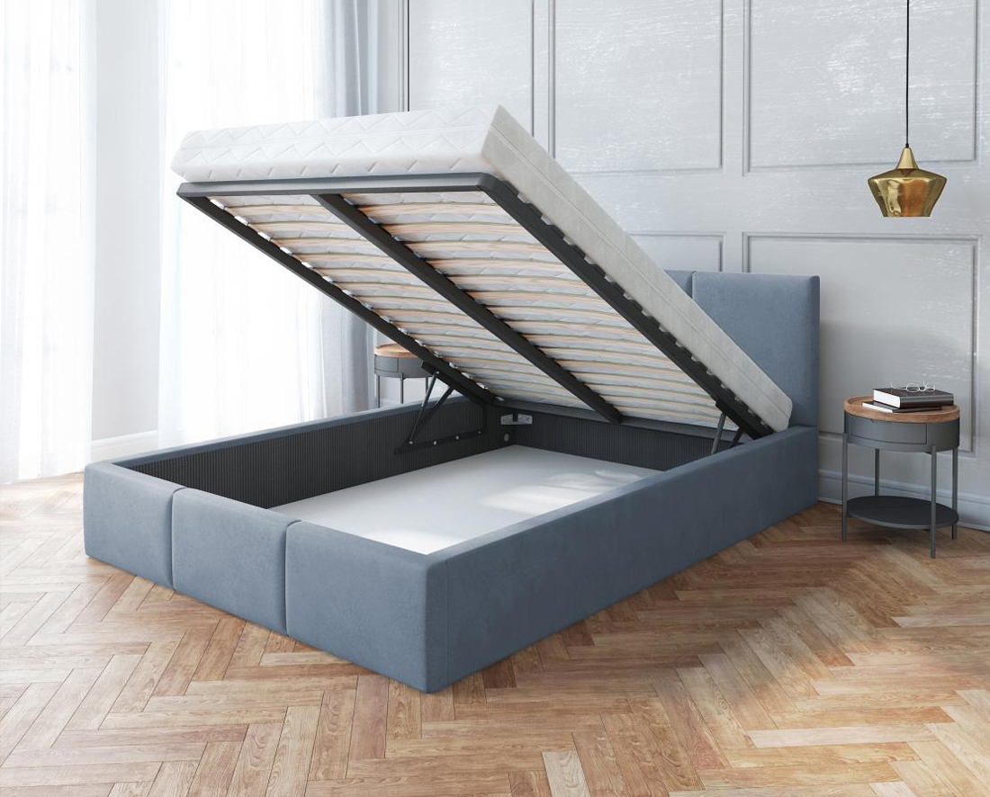 Čalouněná postel AMBER 180x200 Šedá Trinity s úložným prostorem kovový rošt