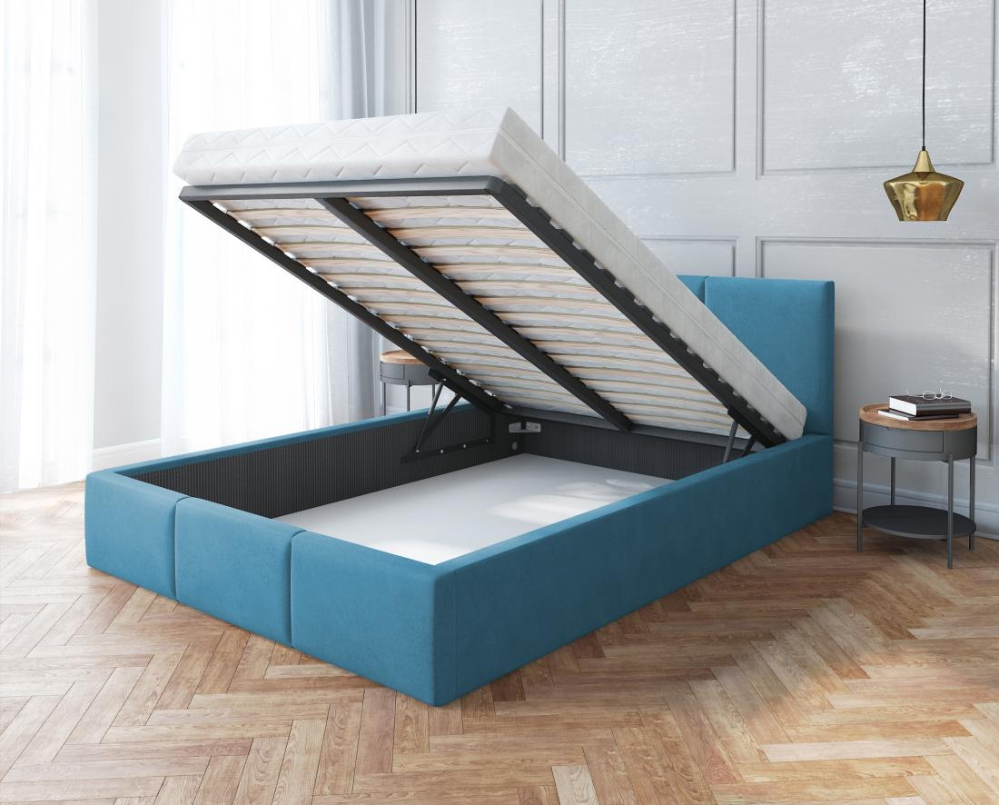 Čalouněná postel AMBER 180x200 Tyrkysová Trinity s úložným prostorem kovový rošt