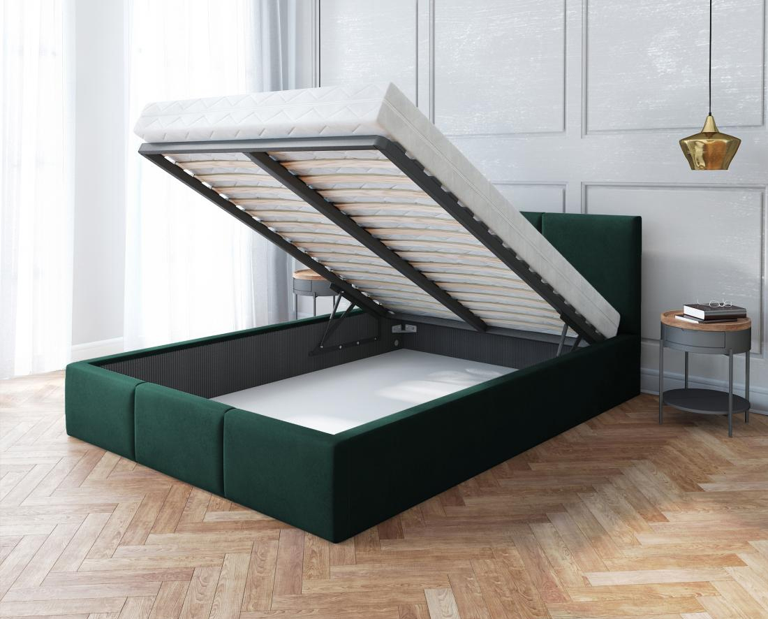 Čalouněná postel AMBER 90x200 Zelená Trinity s úložným prostorem kovový rošt