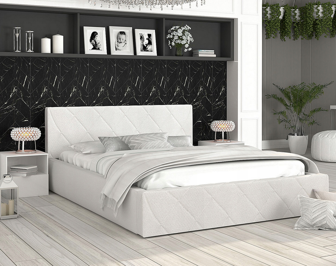 Luxusní postel CARO 180x200 s kovovým zdvižným roštem BÍLÁ
