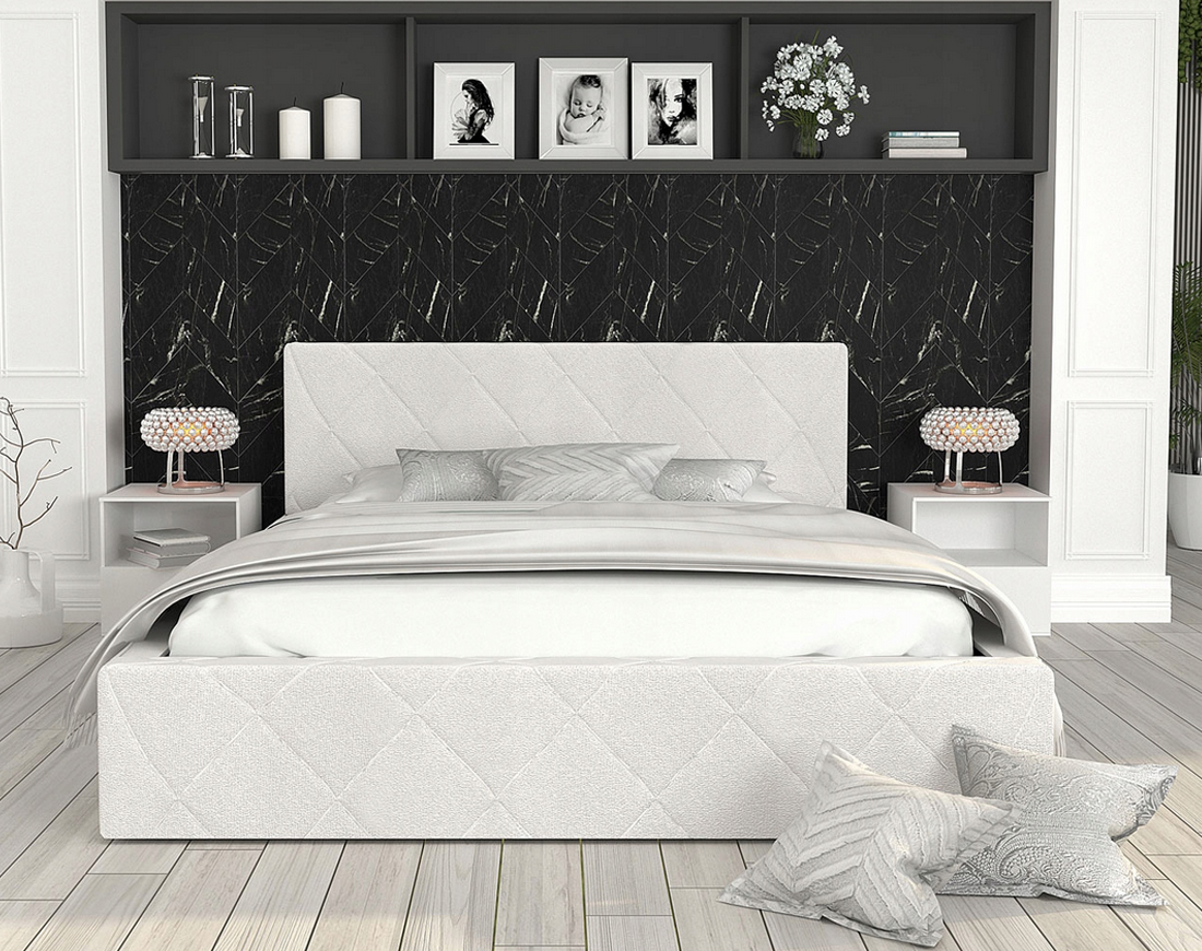 Luxusní postel CARO 90x200 s kovovým zdvižným roštem BÍLÁ