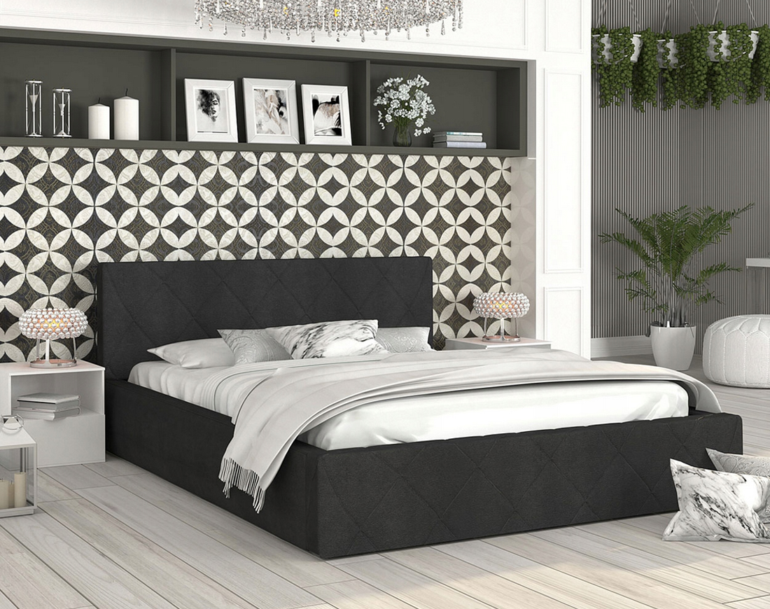 Luxusní postel CARO 180x200 s kovovým zdvižným roštem ČERNÁ