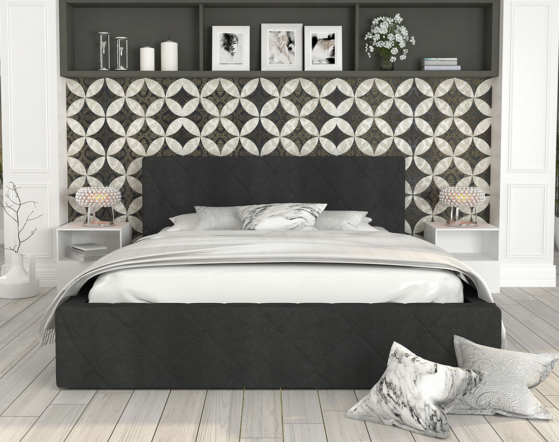 Luxusní postel CARO 140x200 s kovovým zdvižným roštem ČERNÁ