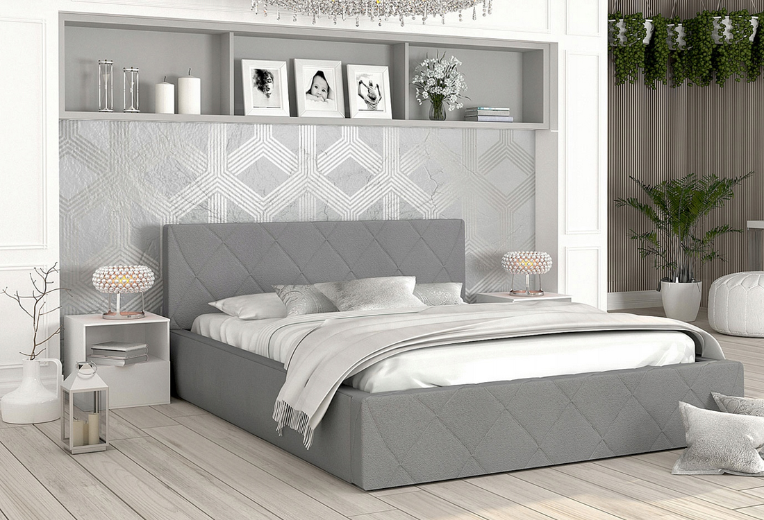 Luxusní postel CARO 180x200 s kovovým zdvižným roštem ŠEDÁ