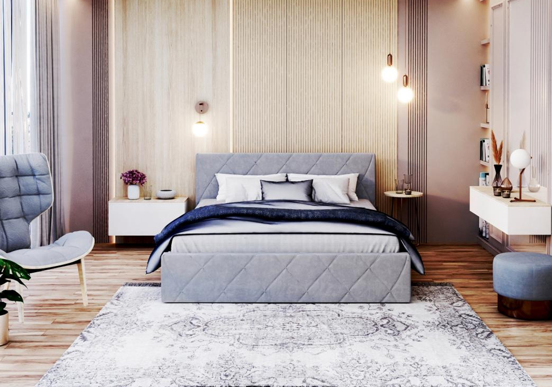 Luxusní postel CARO 180x200 s kovovým zdvižným roštem ŠEDÁ