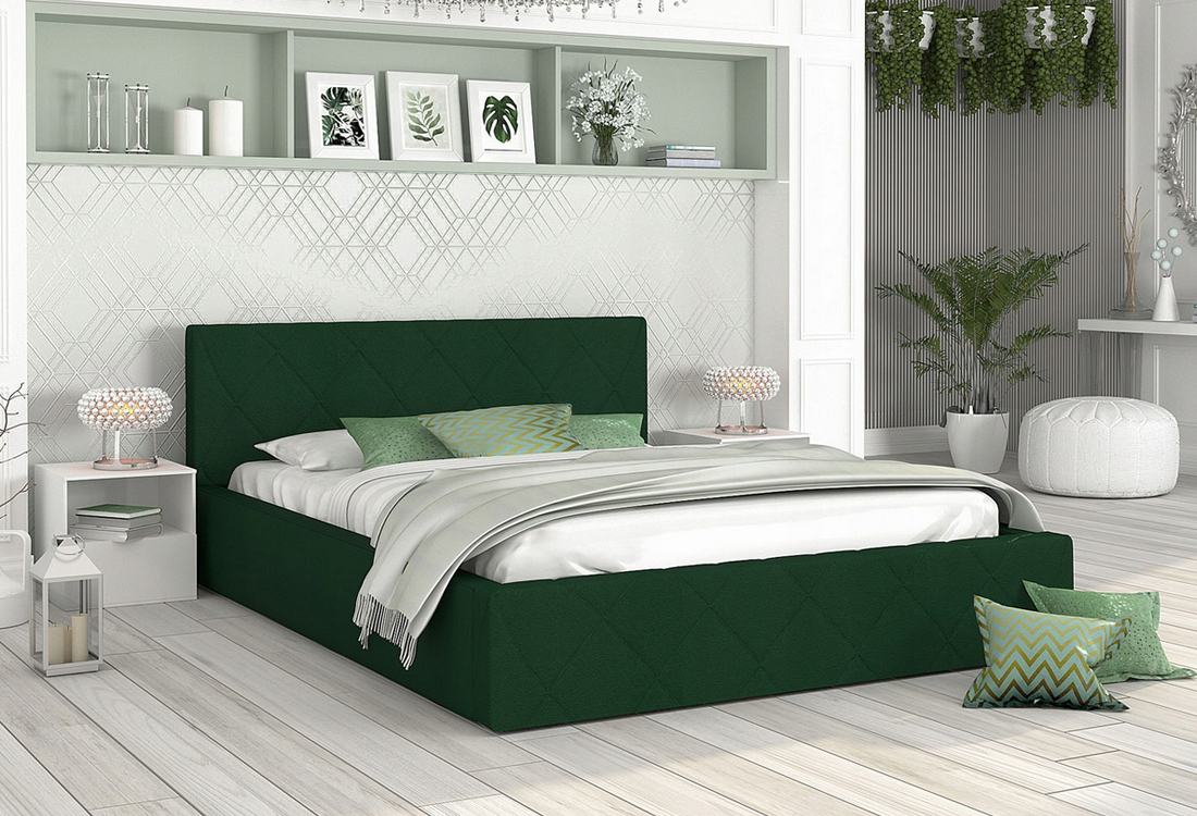 Luxusní postel CARO 120x200 s kovovým zdvižným roštem ZELENÁ