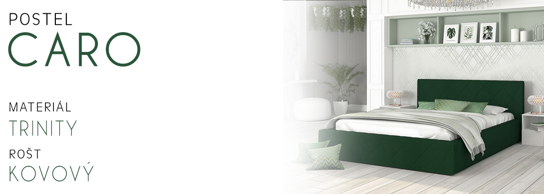 Luxusní postel CARO 160x200 s kovovým zdvižným roštem ZELENÁ