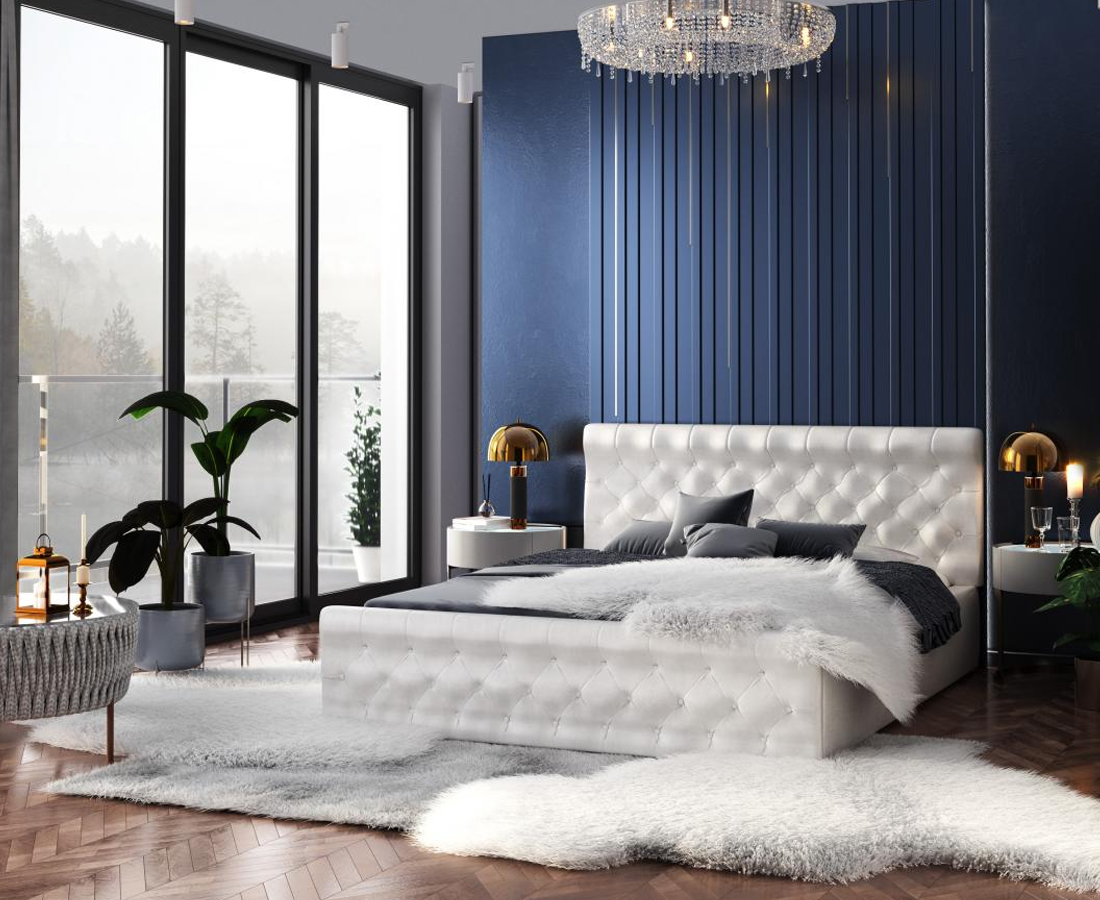Luxusní postel CHICAGO TRINITY 180x200 s kovovým zdvižným roštem SVĚTLE ŠEDÁ