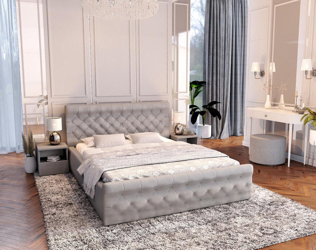 Luxusní postel CHICAGO TRINITY 140x200 s kovovým zdvižným roštem SVĚTLE ŠEDÁ