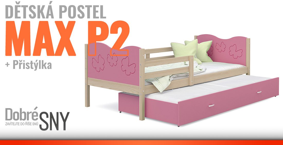 Detská posteľ MAX P2 90x200 cm BOROVICA-RUŽOVÁ