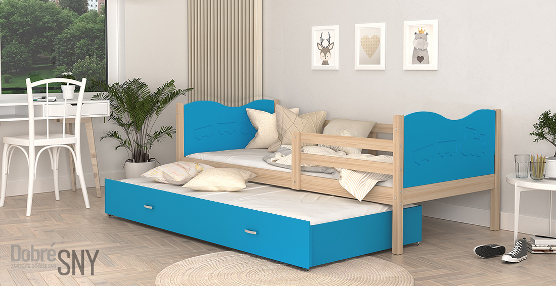 Detská posteľ MAX P2 90x200 cm BOROVICA-MODRÁ