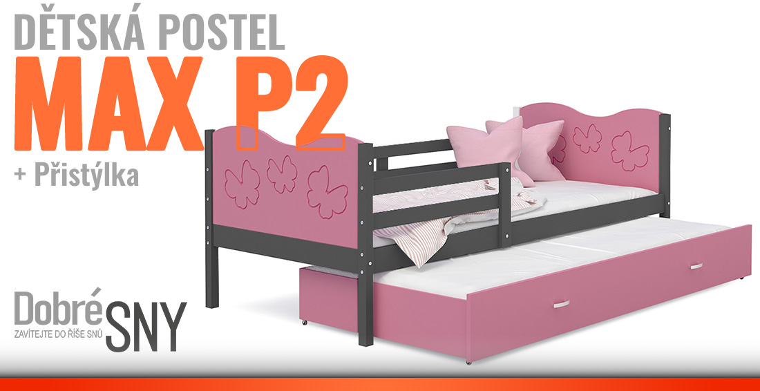 Detská posteľ MAX P2 80x190 cm SIVÁ-RUŽOVÁ