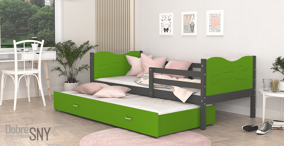 Detská posteľ MAX P2 80x190 cm SIVÁ-ZELENÁ