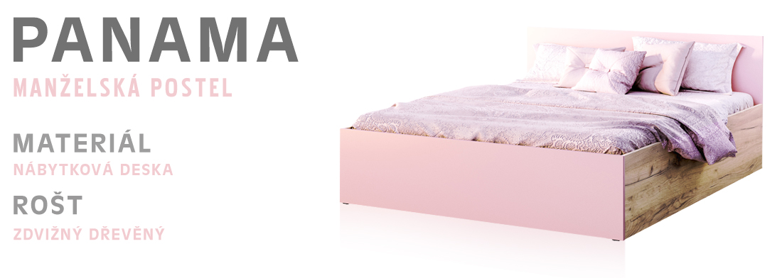 Manželská postel PANAMA 140x200 se zvedacím dřevěným roštem RŮŽOVÁ-DUB